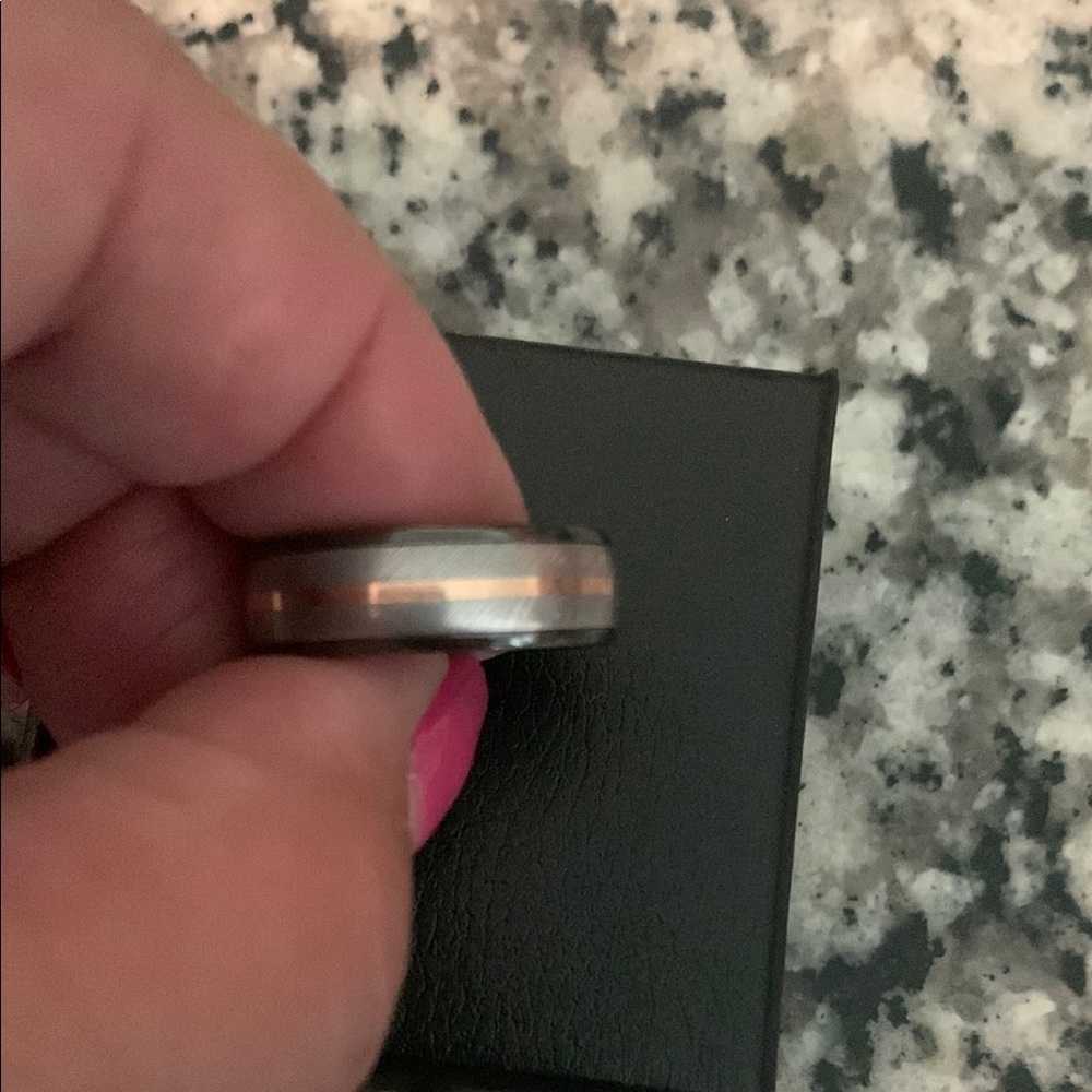 Men's Three-Tone Ring Lashbrook Zirconium, Damascus steel and 14 k gold